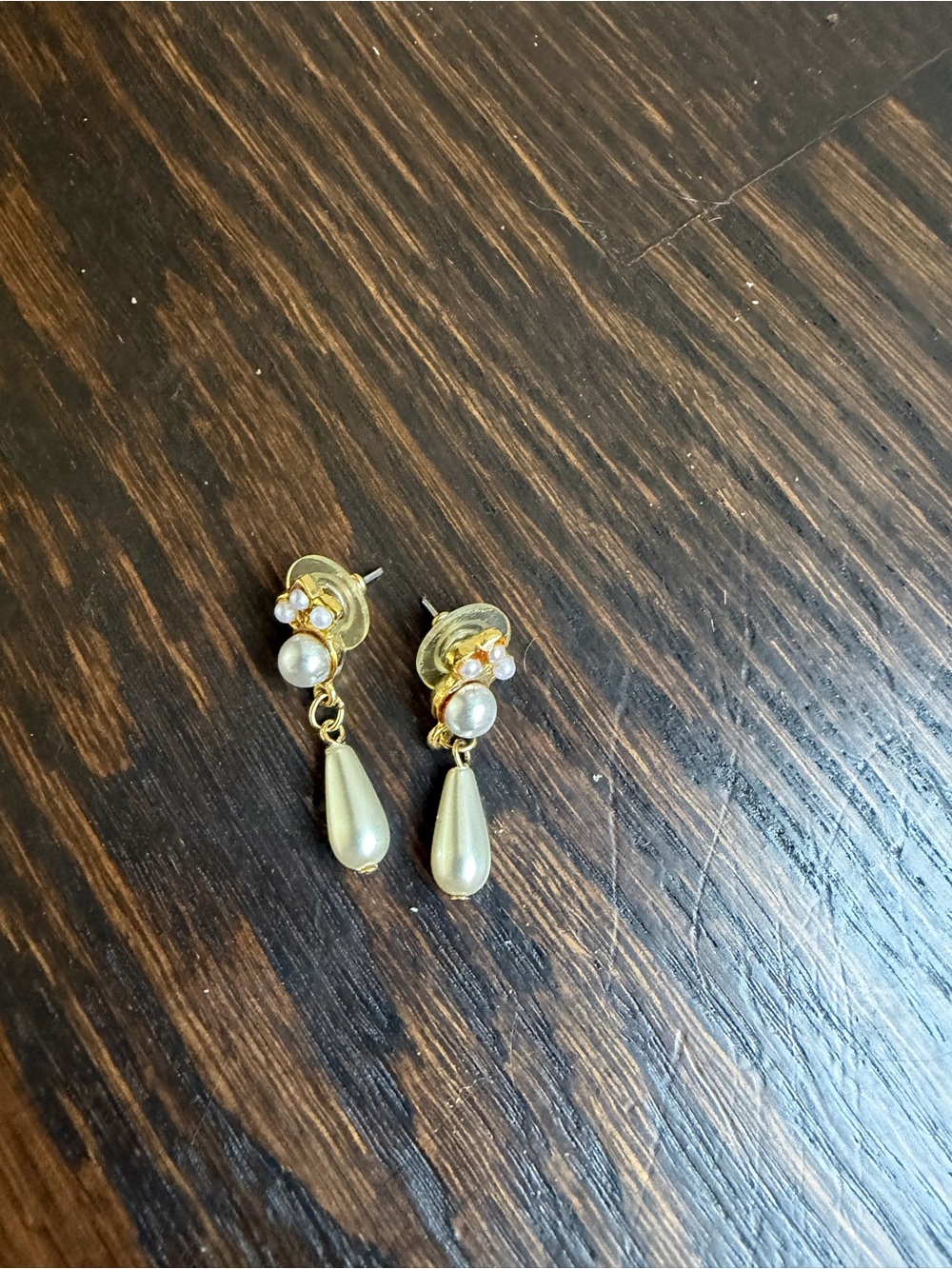Gold-Tone Faux Pearl Teardrop Drop Earrings